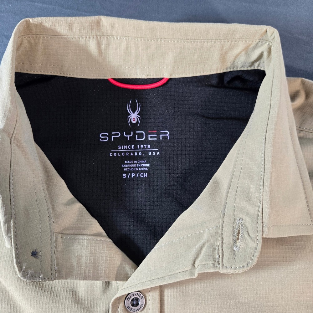Spyder Mens Khaki Tan Ripstop Perforated Performance Button Down Shirt S S9SS030